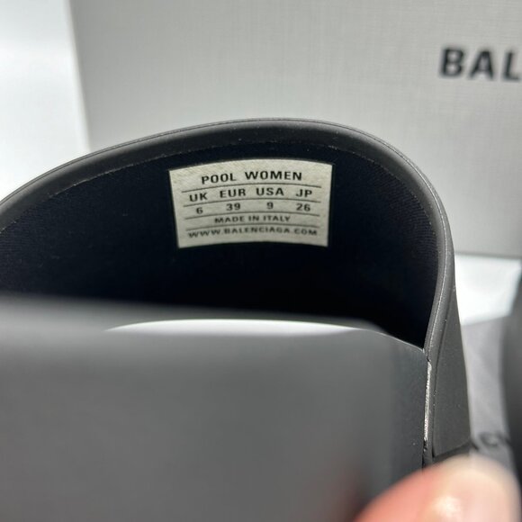 Balenciaga Black Logo Pool Slides Rubber Size 39 - Picture 3 of 8